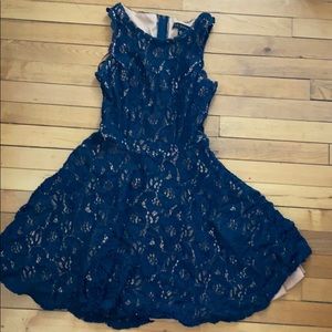 navy blue and tan dress